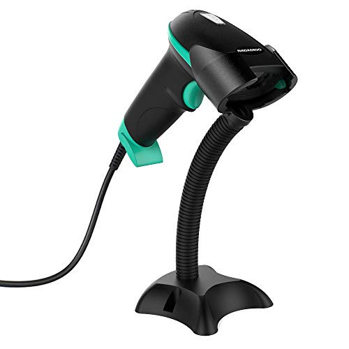 NADAMOO Barcode Scanner with Stand, with Automatic Induction, 1D Wired Handheld Laser Bar Code Reader Portable Automatic Scanning POS Scanner for Retail Supermarket Warehouse