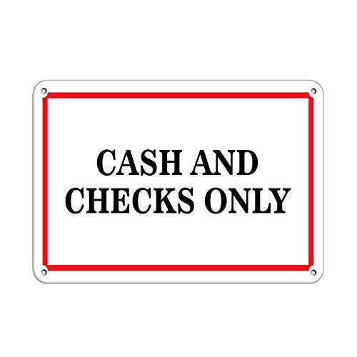 Cash And Checks Only Business Sign Feature Department LABEL DECAL STICKER Sticks to Any Surface 10x7