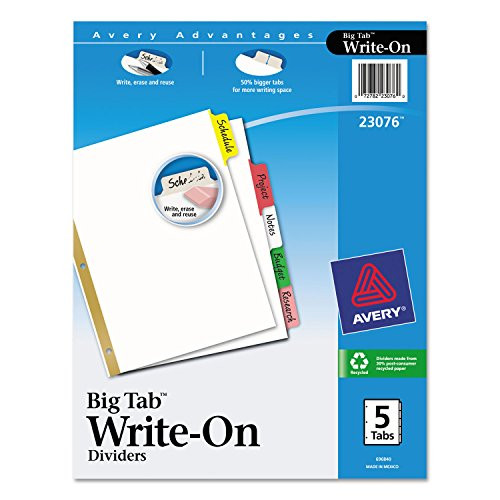 Avery 23076 Write-On Dividers-w/Erasable Tabs-5-Tab-11-Inch x8-1/2-Inch-Multi