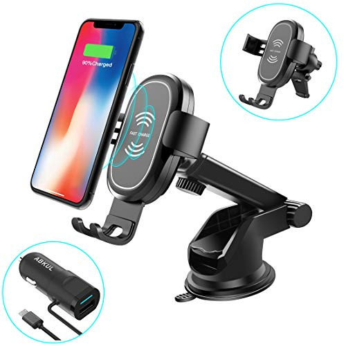 Wireless Car Charger, ABKUL Phone Holder for Car Air Vent Car Phone Mount for iPhone Xs Max/XS/XR/X/8Plus/8, Galaxy Galaxy S10/S10+/ S10e/S9/S9+/S8/S8+/Note9/8 and Other Qi Certified Smartphones