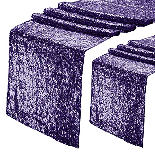 Eternal Beauty Sequin Table Runners Purple 12'' X 72'' Glitter Purple Table Runner-Purple Sequin Tablerunner for Wedding Party-Pack of 2-
