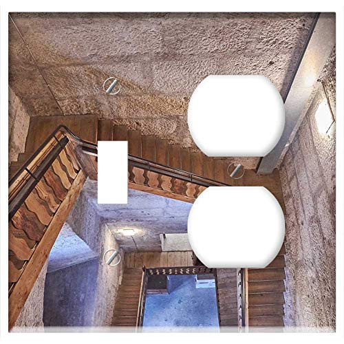2-Gang- Toggle Outlet Combination Wall Plate Cover - Wood Stairs Steeple Antique Church Architecture 2-Gang- Toggle Outlet Combination Wall Plate Cover - Wood Stairs Steeple Antique Church Architecture