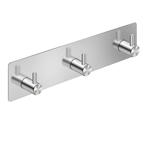 SubClap Key Holder for Wall Self Adhesive Key Hook Wall Key Hanger- Stainless Steel Key Rack for Wall with 3 Key Hooks- Nail Free Sticky Hook Towel Hook Purse Hook for Wall Door Bathroom Kitchen