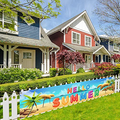 Large Hello Summer Banner for Fence Summer Party Decor Backdrop Hawaiian Party Pool Party Beach Party Luau PartyTiki Bar Decoration and Supplies
