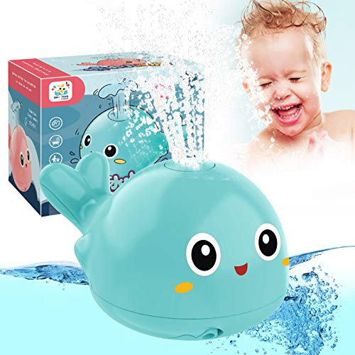 Whale Pool Toys- Automatic Baby Bath Toys with LED Lights- Light Up Bath Toys Spray Water Toys- Whale Water Sprinkler Pool Bathroom Shower Bathtub Toys for Kids Toddlers Infant Boy and Girls-Blue-