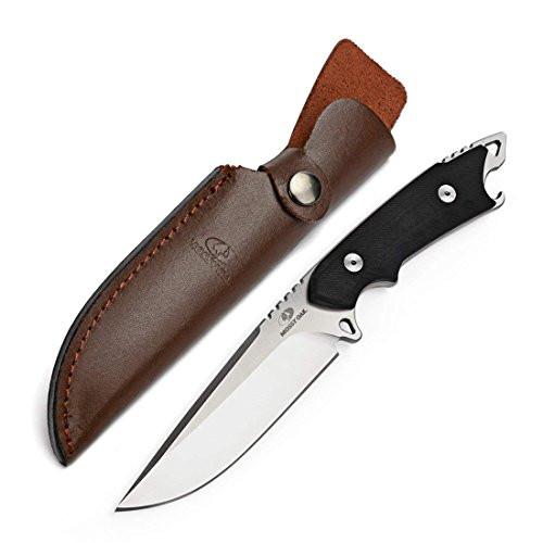 MOSSY OAK Fixed Blade Knife - Full Tang Mutifunctional Camping Survival Hunting Knife - G10 Handle with Genuine Leather Sheath?Silver Steel?