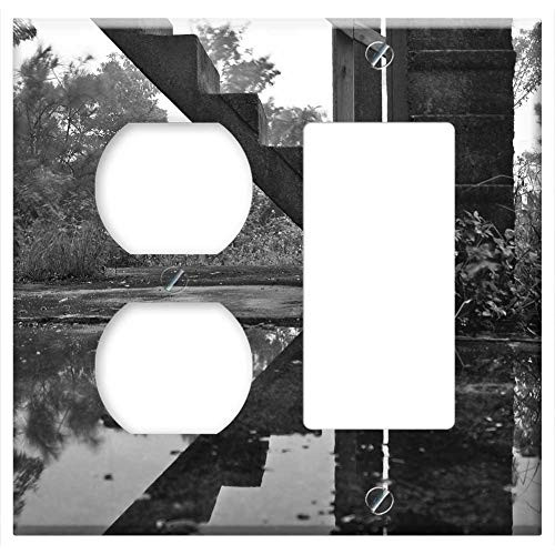 2-Gang- Outlet Rocker/GFCI Combination Wall Plate Cover - Stairs Black And White Reflection Water