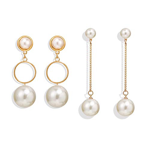 YANCHUN 2 Pairs Pearl Hoop Earrings for Women Round Pearl Drop Dangle Earrings Gift for Girls -B:Stud Pearl- YANCHUN 2 Pairs Pearl Hoop Earrings for Women Round Pearl Drop Dangle Earrings Gift for Girls -B:Stud Pearl-