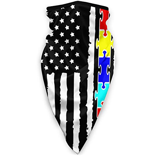 America Flag of Autism Awareness Outdoor Face Mouth Masks Windproof Sports Mask Ski Mask Shield Scarf Bandana Unisex Black