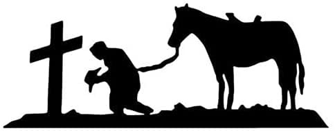 Praying Cowboy Cross Horse Vinyl Sticker Decals for Car Bumper Sticker Window Laptop Sticker Tablet Phone -Black- 8-inches-
