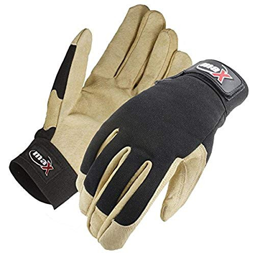 Galeton 9120130-XL Max Jammer Pigskin Palm Mechanic/Utility Work Gloves with Wrist Tabs- X-Large- Beige/Black