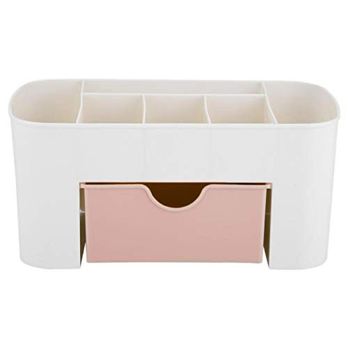 Plastic Multifunctional Desk Desktop Organizer Drawer Type Stationery Holder Cosmetic Storage Box for Home-Pink-