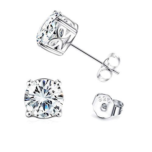 Sllaiss 925 Sterling Silver AAA Cubic Zirconia Stud Earrings Round cut CZ Earrings Fine Jewelry For Women and Men -8mm-