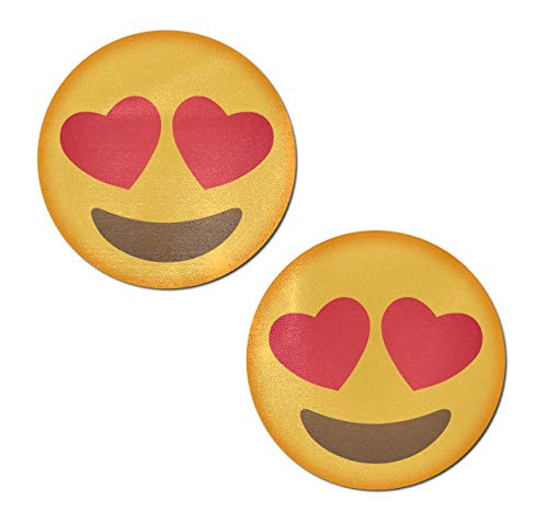 Pastease Nipple Pasties - Emoji: Yellow Smiley Face with Heart Eyes Nipple Pasties - Festival Rave EDM Party Club DJ Techno Outfit Accessory