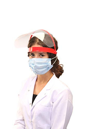 Face Shield-Plastic Face Shield-Reusable Face Shields-Full Face Protection-Clear Face Mask-Full Face Protection with Anti-Fog-Full Face Shield With Sponge -1- RED-