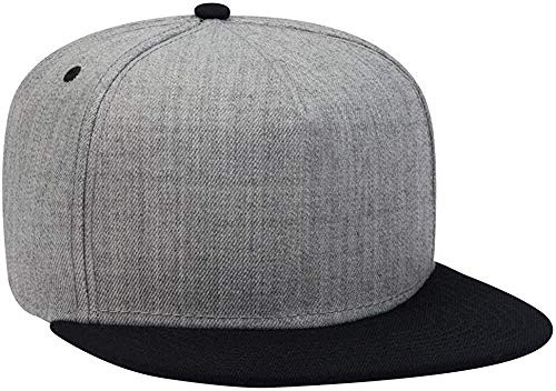 Ashen Fane Heather Wool Blend 5 Panel Snapback Flat Bill Two Tone Hat- Black Heather Gray