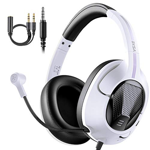Gaming Headphones Headset with Microphone- EKSA Air Joy Ultralight Stereo Surround Sound PC Computer Gaming Headset with Mic Overear Headset Headphones for PS4 Xbox One PC Smartphones- White