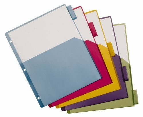 Poly 1-Pocket Index Dividers- Letter- Multicolor- 5-Tabs/set- 4 Sets/pack