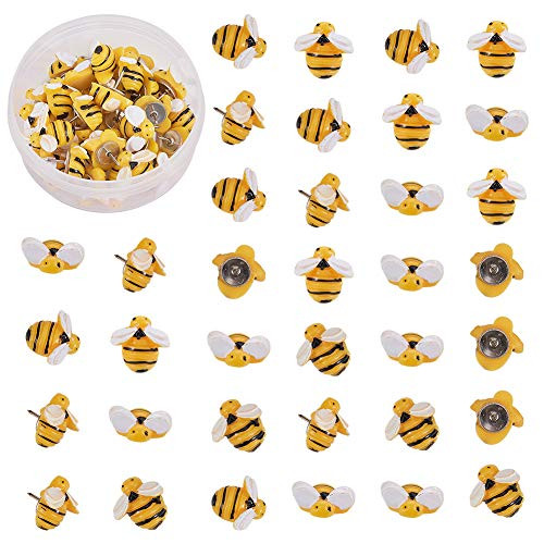 GORGECRAFT 30pcs Bees Thumb Tacks Iron Map Pins Drawing Push Pins for Photos Wall Decoration Maps Bulletin Board Corkboards- 0.7 Inch
