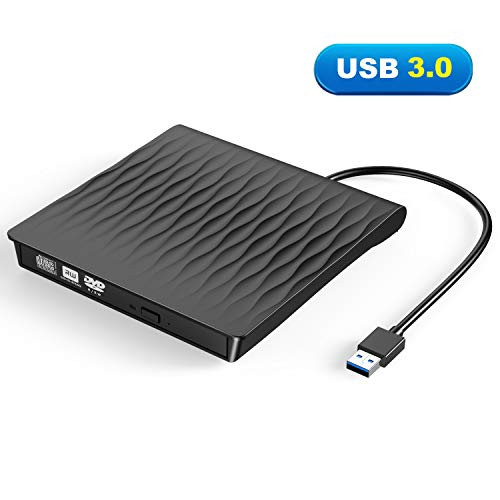 IVKEY External CD DVD Drive,USB 3.0 Slim Portable External CD DVD Rewriter Burner Writer,High Speed Data Transfer USB Optical Drives Player for PC Desktop/Laptop/Windows/Linux/Mac OS (Black)