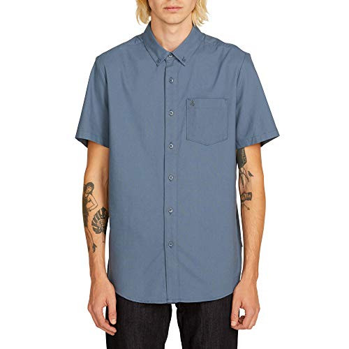 Volcom Men's Everett Oxford Modern Fit Woven Short Sleeve Shirt Indigo