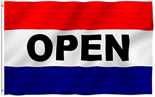 ANLEY Fly Breeze 3x5 Foot Open Flag - Vivid Color and Fade Proof - Canvas Header and Double Stitched - Business Open Flags Polyester with Brass Grommets 3 X 5 Ft