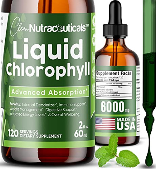 Chlorophyll Liquid Drops - 100 percent Natural Concentrate- Mint Flavor- As Seen on Social Media- Energy Supplement- Immune Support - Non GMO  and  Vegan Friendly - Altitude Sickness Relief - 120 Servings
