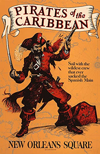 Pirates of the Caribbean Disneyland Poster -11x17- Vintage New Orleans Square Disney Ride Reproduction Wall Art Print