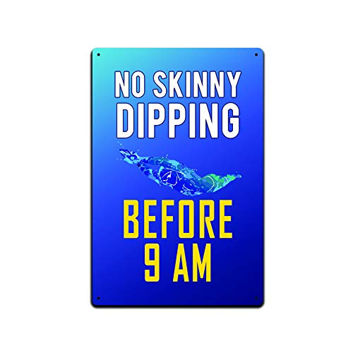 JP's Parcels Tin Signs for Backyard Pool Decor - Metal Sign for Swimming Pool House Wall or Fence 12 x 8 in. No Skinny Dipping Before 9am JP's Parcels Tin Signs for Backyard Pool Decor - Metal Sign for Swimming Pool House Wall or Fence 12 x 8 in. No Skinny Dipping Before 9am