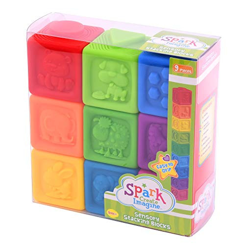 Spark...Create...Imagine... Set of 9 Multicolor Sensory Stacking Blocks - Easy to Grip