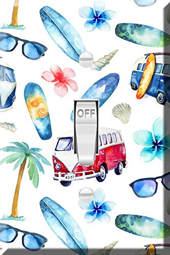 Toggle Wallplate- Single Light Switch Cover Plate - Tropical Hippie watercolor vintage van and surf board pattern