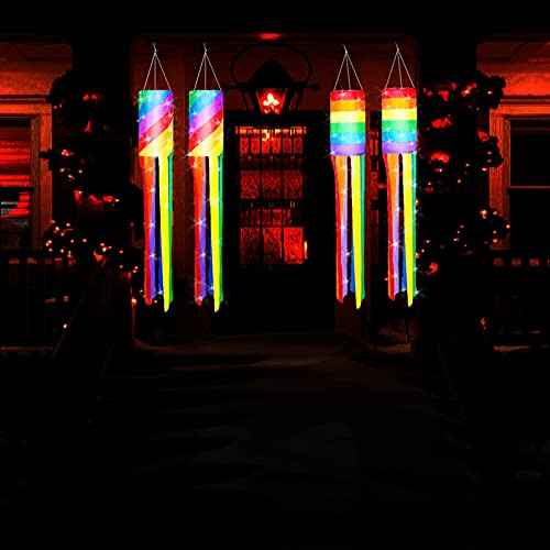 N\A Rainbow Windsocks- 40 Inch Wind Socks Outdoor Hanging Windsocks Rainbow Garland- Colorful Light Up Hanging Rainbow Spiral Column for Porch Columns Backyard Pride Decor -2 Pack-