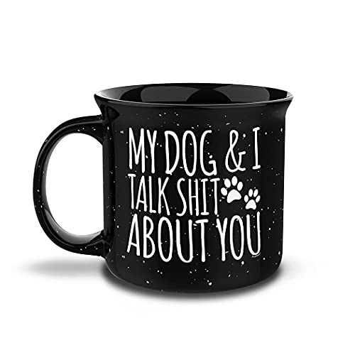 Shop4Ever My Dog  and  I Talk About You Novelty Campfire Speckled Ceramic Coffee Mug Tea Cup Gift ~ Father's Day ~ -15 oz.-
