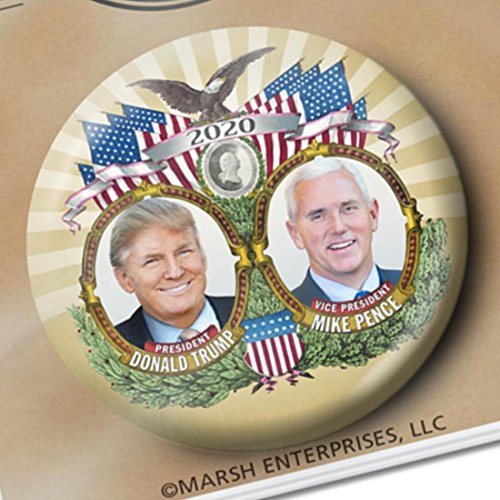 Marsh Enterprises - Donald Trump Mike Pence 3" Button - Gold jugate Photo - By Button Deli