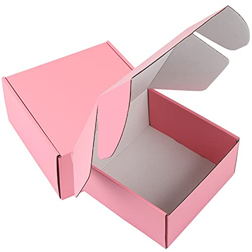 Yoodelife Recyclable Corrugated Box Mailers - Cardboard Box Perfect for Shipping Small - 8" x 8" x 4" - Kraft- Pink - 2 Pack