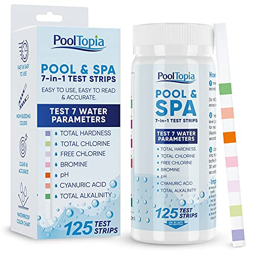 Pooltopia Pool Test Strips  125 CT 7-Way Swimming Pool Test Strips - Spa Test Strips for Testing pH- Free Chlorine- Bromine- Total Alkalinity and More  Accurate Pool Water Test Kit