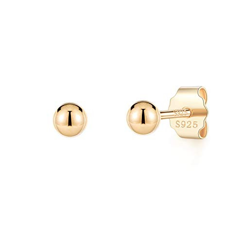 Tiny Ball Stud Earrings S925 Sterling Silver Round Ball Stud Earrings for Women 14K Real Gold Plated