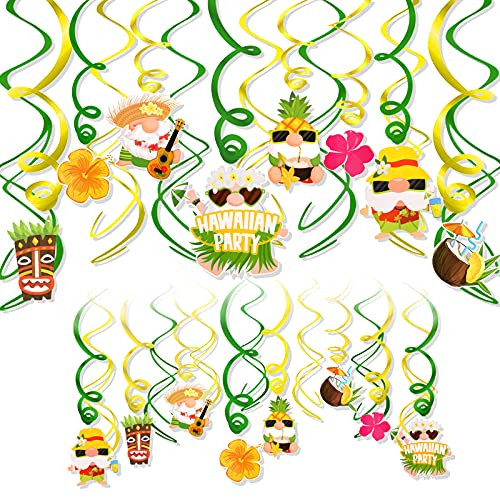 Konsait 30Count Hawaiian Decorations Luau Party Hanging Swirls- Pineapples Hibiscus Guitar Swirls for Tropical Summer Holiday Beach Pool Party Favors Supplies Decorations