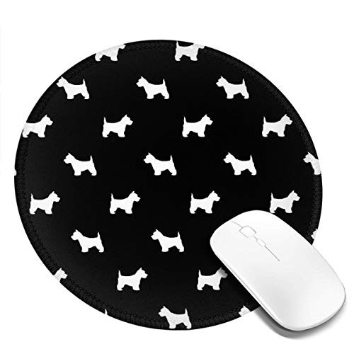 West Highland Terrier Dog Mouse Pad Black for Computer Laptop Funny Round Gaming Mousepad Office Desk Accessories