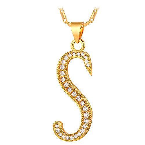 U7 Letter Necklace 18K Gold Plated Cubic Zirconia Iced Out Pendant Monogram Style Initial Necklace- Alphabet S