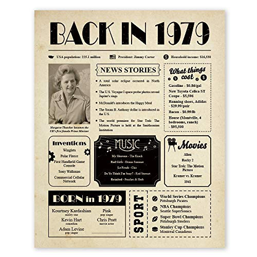 Back in 1979 Poster - 42nd Birthday Party Decorations - 42nd Birthday Gifts for Women or Men - 42nd Birthday Gift Ideas for 42 Year Old Woman or Men - Centerpieces for Table Decor - -Unframed 8x10-