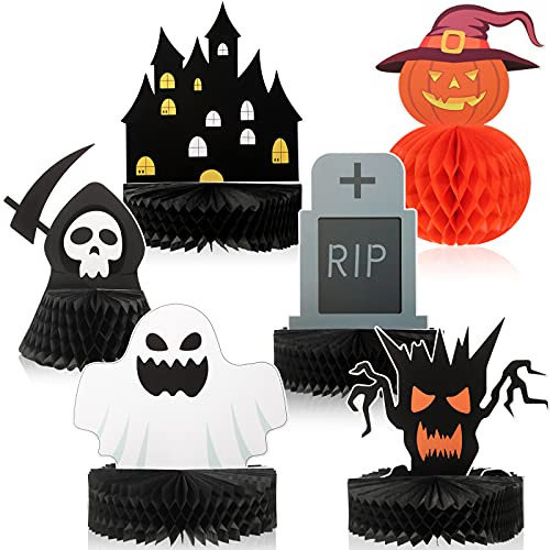 6 Pieces Halloween Honeycomb Table Centerpiece Paper Fan Centerpieces Pumpkin Ghost Tombstone Table Decoration for Halloween Home Party Decorations Kids Favors