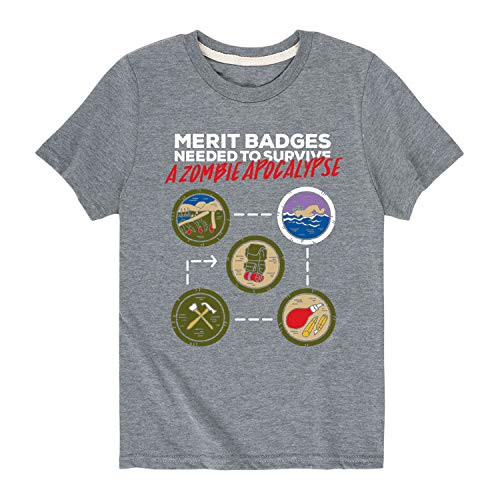 Boy Scouts of America Zombie Apocalypse Merit Badges - Youth Short Sleeve Graphic T-Shirt Athletic Heather