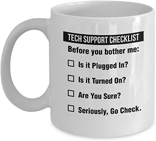 BETOES - Funny Tech Support Checklist Helpdesk Hotline Coffee  and  Tea Gift Mug- Gifts for Men  and  Women Technical Support Engineer- Computer Geek or Nerd and Help Desk -11oz-