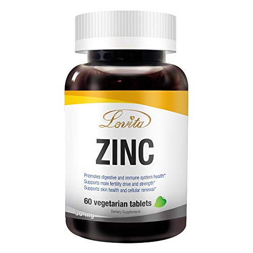 Lovita HVP Chelated Zinc- 30mg- Immune Support- Reproductive Health- 60 Vegetarian Tablets -2 Month Supply-