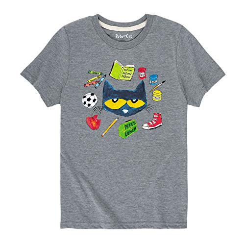 Pete The Cat with School Stuff - Youth Short Sleeve Graphic T-Shirt Athletic Heather