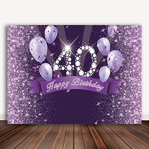 Bellimas Glitter Purple Balloons 40th Birthday Party Backdrop Happy Birthday 40 Photo Background Women Forty Birthday Cake Table Photography Banner Props