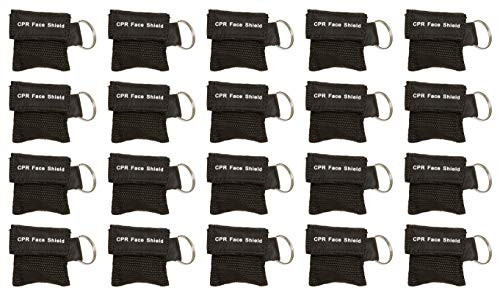 20pc CPR Mask Keychain Emergency Kit CPR Face Shields for First Aid AED Training Child and Adult CPR Breathing Barrier -Black-
