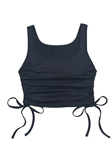 MakeMeChic Women's Basic Round Neck Drawstring Sleeveless Crop Tank Top Black S