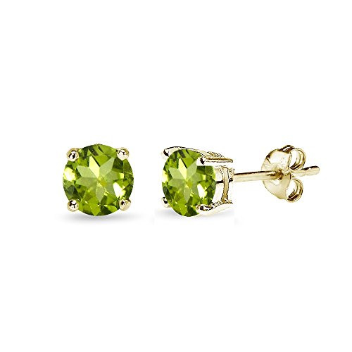 Yellow Gold Flashed Sterling Silver Peridot 5mm Round-Cut Solitaire Stud Earrings